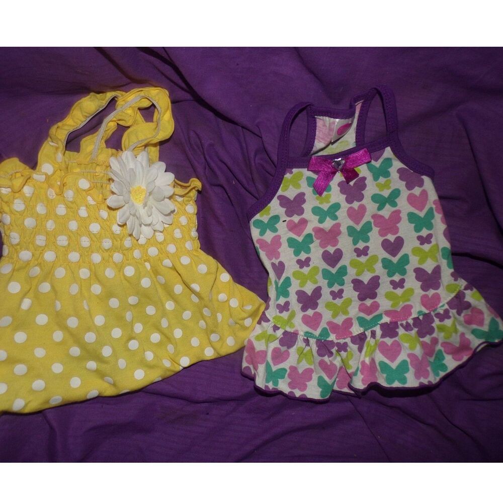 lot 2 Lulu Pink polka dot Glamour to the Bone butterfly print sm  xs dog dress
